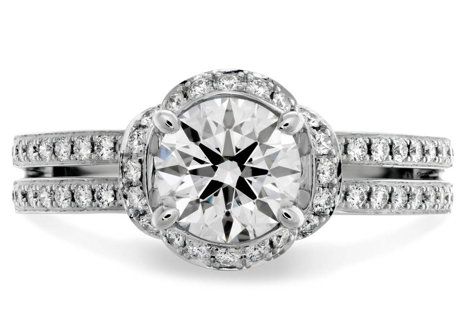 Optima Double Row Engagement Ring<br>
The intricate design of this engagement ring with a double row of perfectly cut Hearts On Fire diamonds creates a stunning display of light. Offering a unique look that transcends time, this engagement ring is the perfect ring for a woman who loves to stand out.