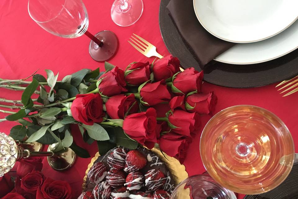 Chocolate Covered Strawberries and Roses.