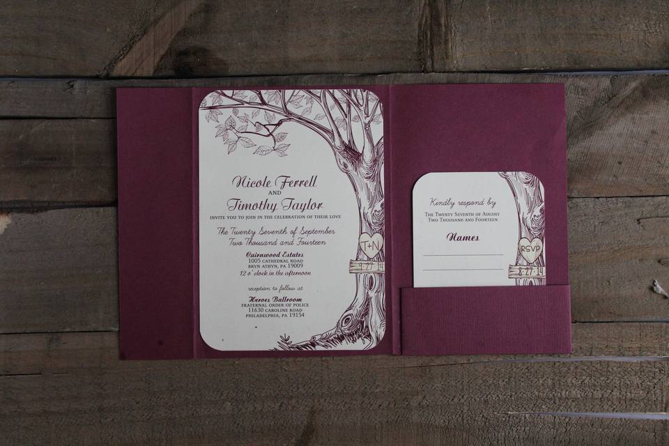 One of our most popular wedding invitations.
Choose any color for your invitation.