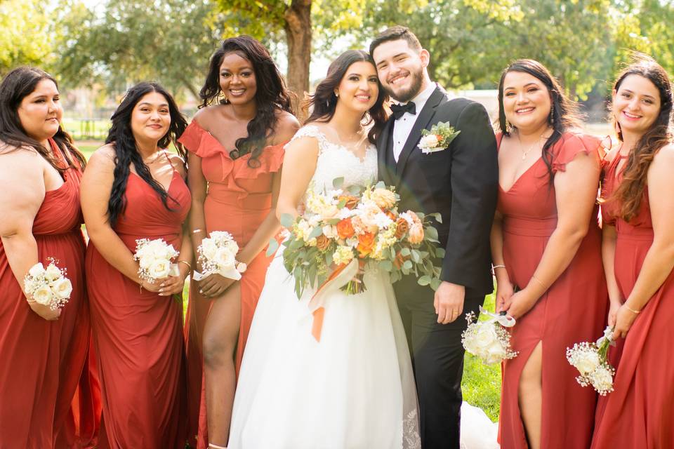 Bride, Groom, and Bridesmaids