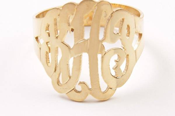 The cutout monogram rings are a perfect alternative to a traditional monogram.  Monogram may be personalized with any 3 initials.  Available in Sterling Silver or Sterling Silver with 14K gold plate.