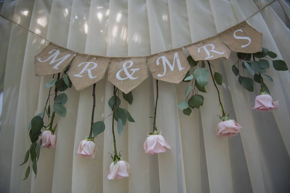 Sign and flowers