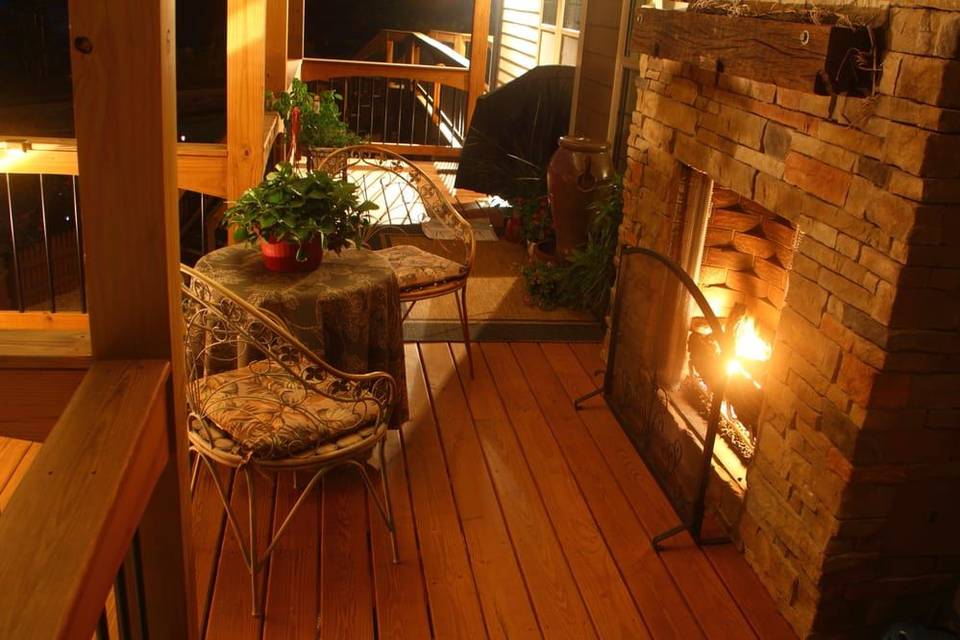 Outdoor fireplace at night