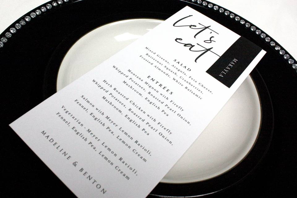 Menus for Wedding Reception