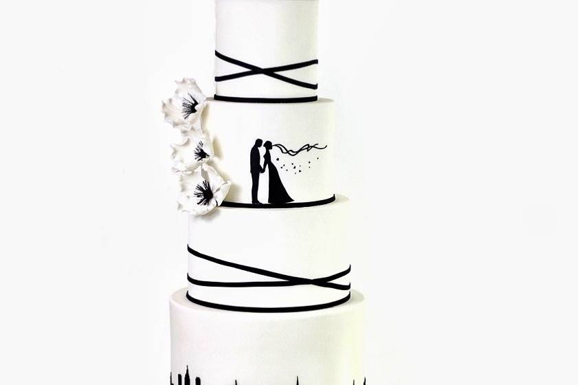 White wedding cake with black details