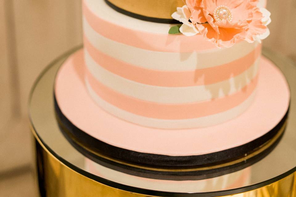 Pink and gold wedding cake