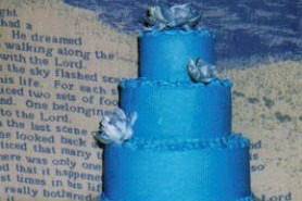 3 tier round wedding cake, blue, stacked