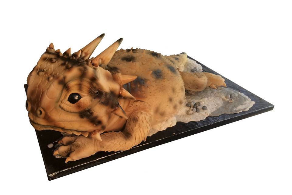 Sculpted horn frog/horned toad cake. perfect for groom's cakes, birthday and graduation.