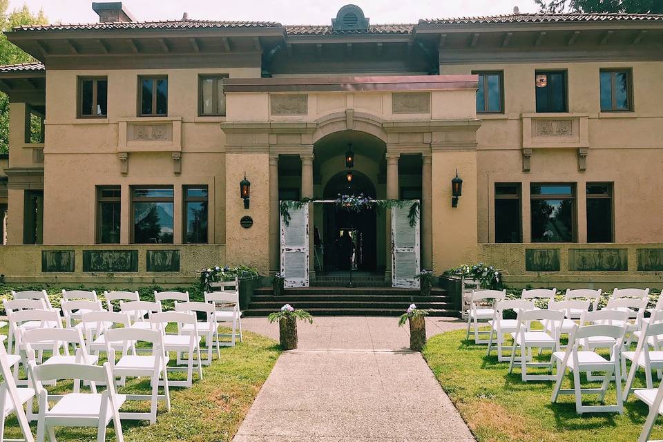 Ceremony setup on front lawn
