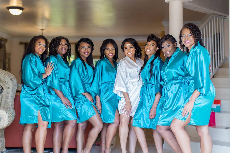 Bridesmaids teal color robes