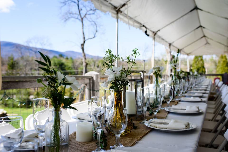 Vintage meets elegant in this table set up overlooking the Catskill Mountains.
