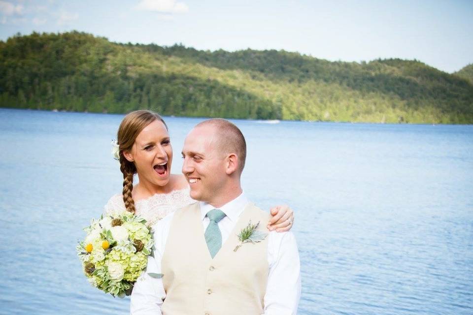 Newlyweds by the lake