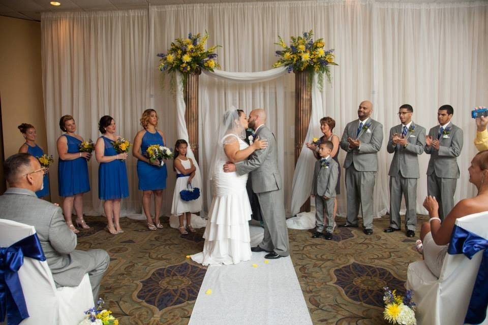When having your ceremony and reception in one convenient location you can still have a beautiful ceremony. We can design a beautiful alter area.