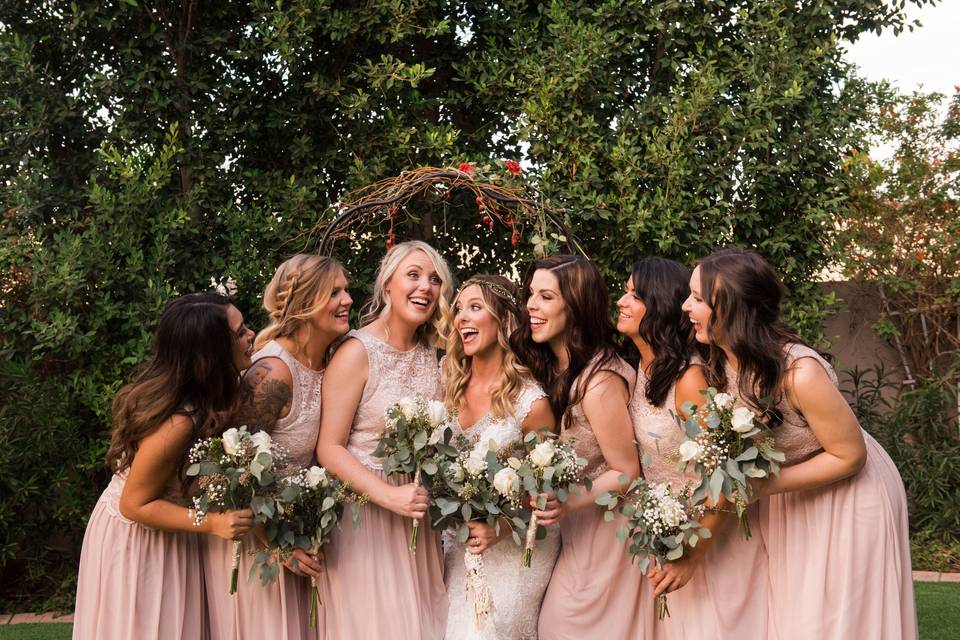 Bride with bridesmaids