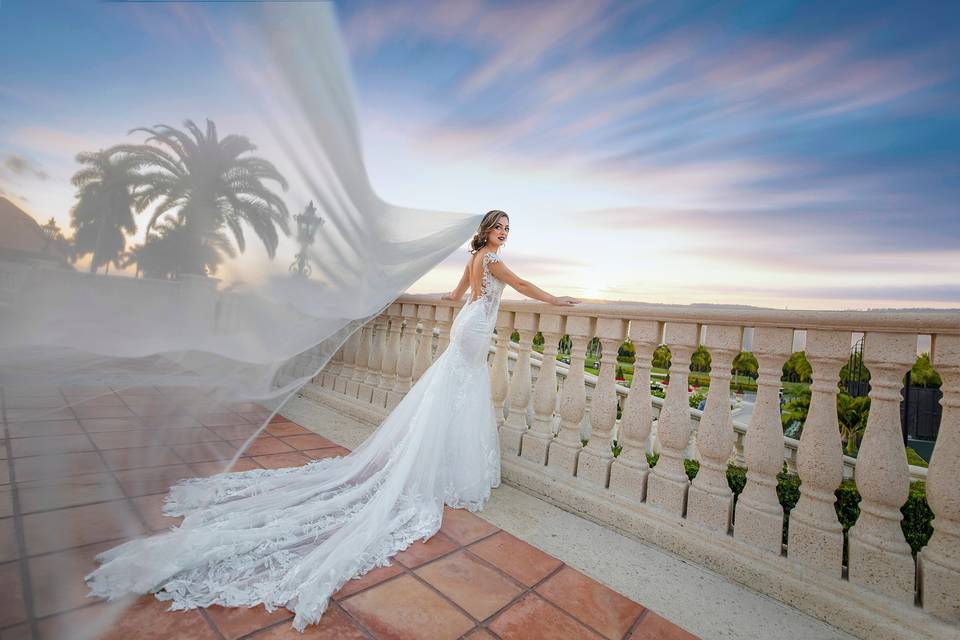 A bride at Sunset