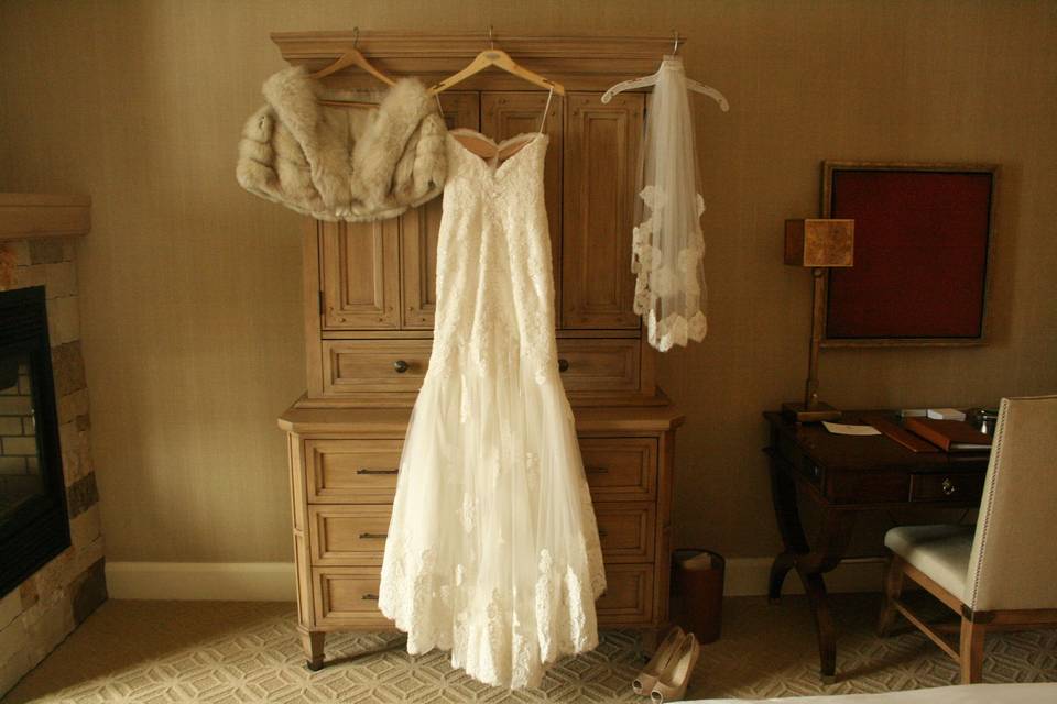 Wedding gown and shoes