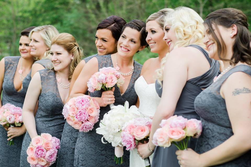 Bride with her bridesmaids