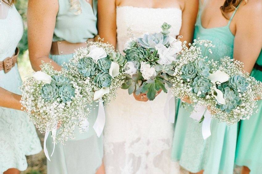 Teal bouquets