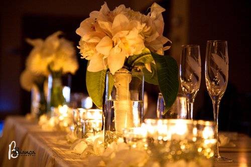 Table setting with floral centerpiece