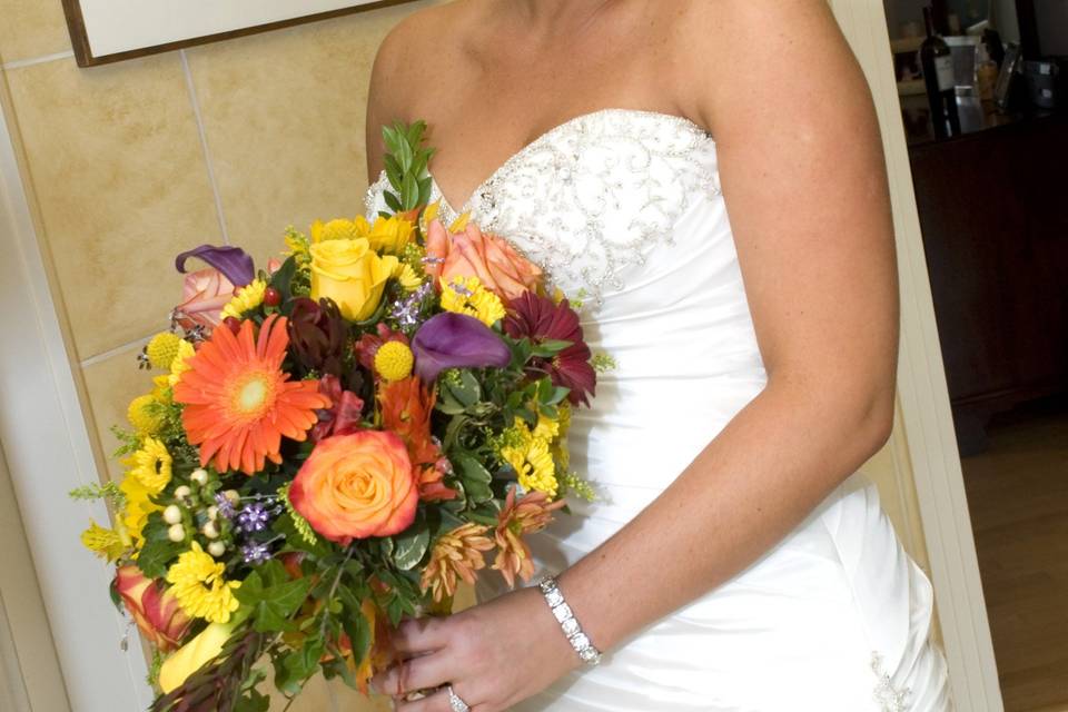 Holding a spring bouquet