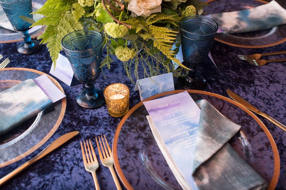 Table setup with centerpiece