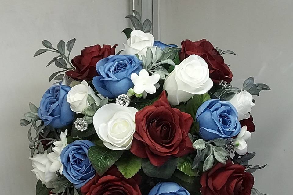 Burgandy/Blue Cascade Bouquet
