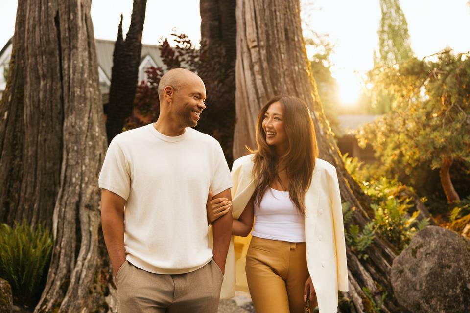 Couple strolling grounds