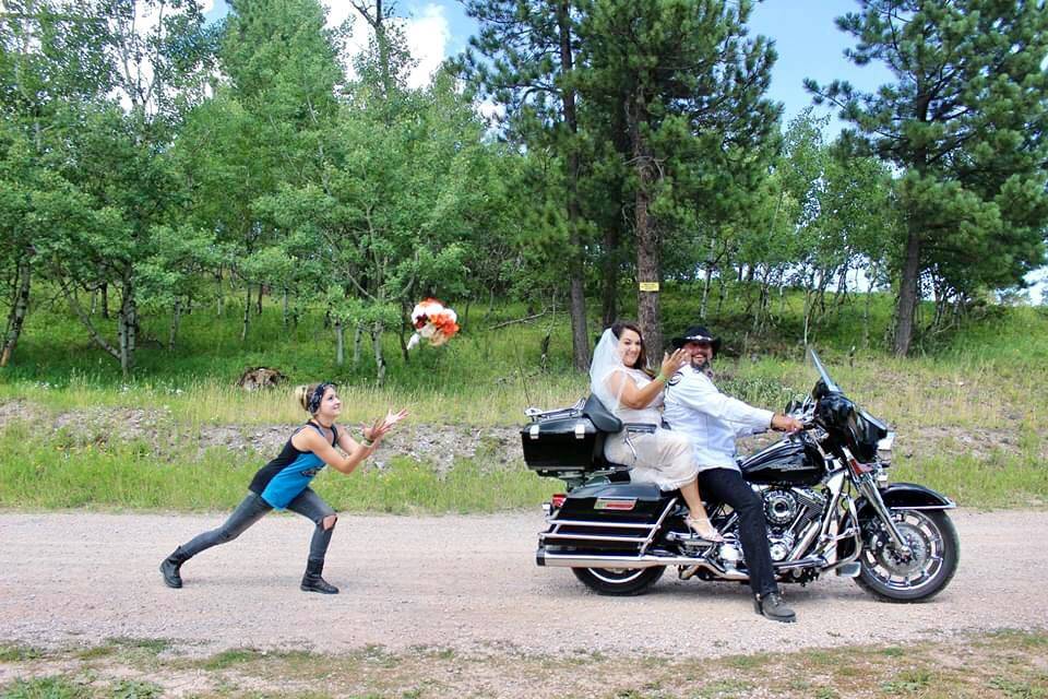 Newlyweds on bike