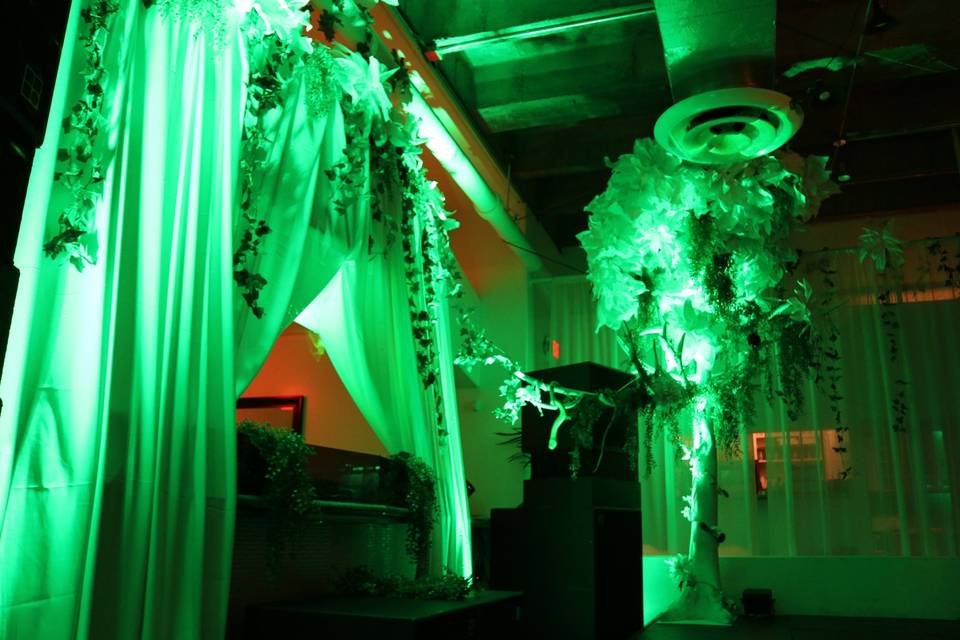Green and red accent lighting for Garden of Eden club night at eleven44