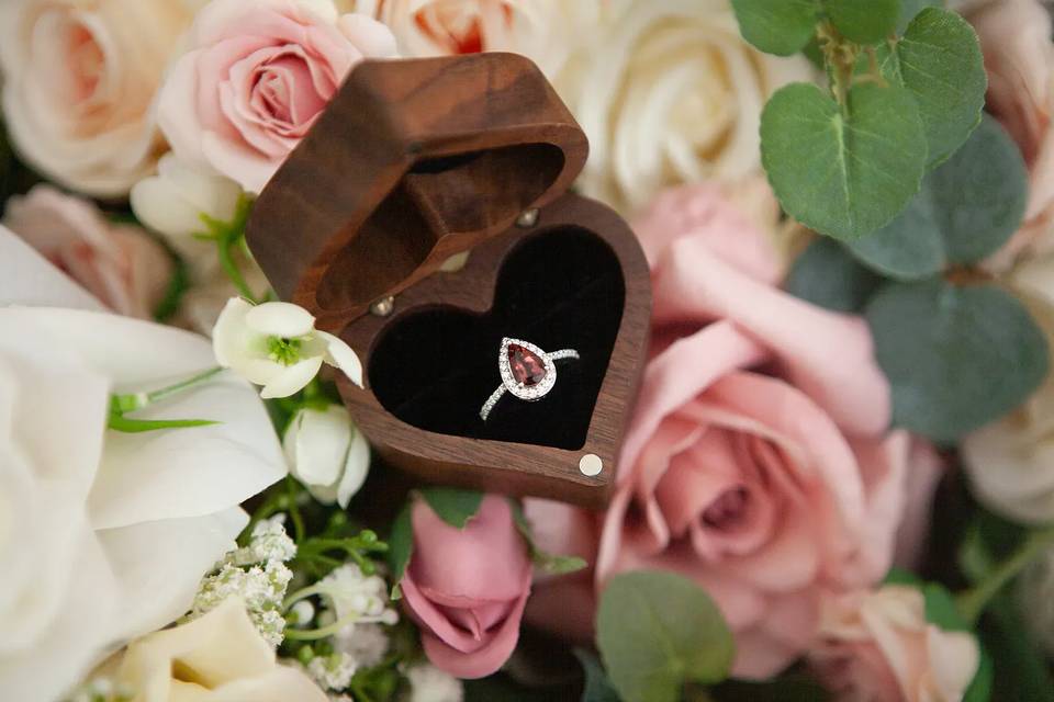 Wedding ring in wooden box