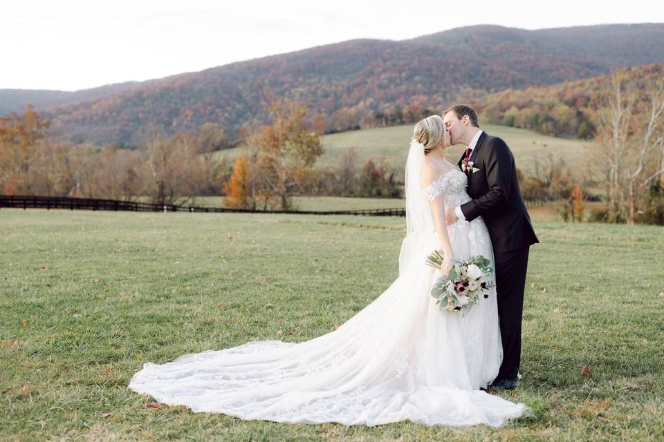 Bride and groom kiss