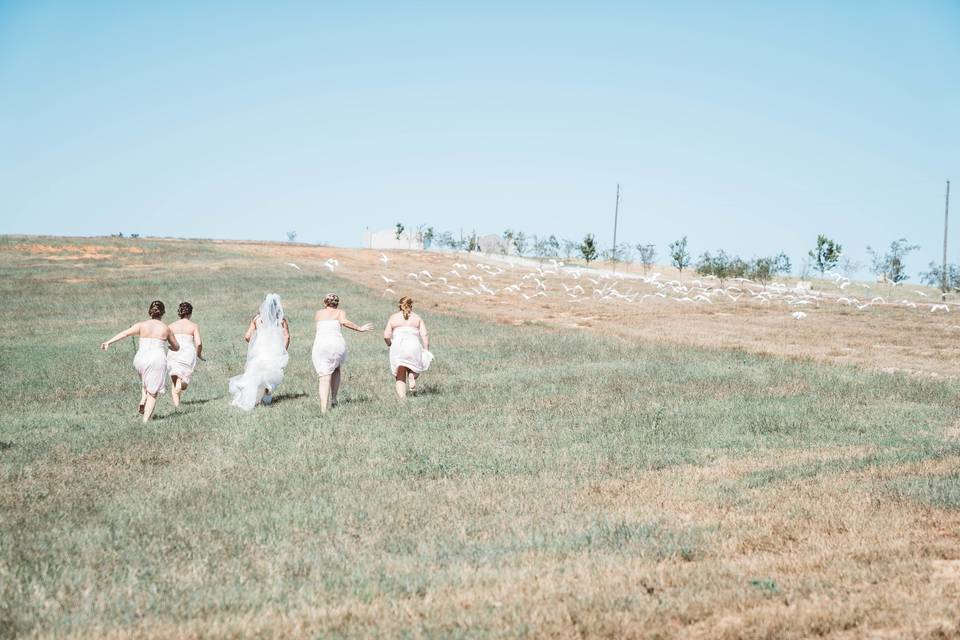 Bride with bridesmaids