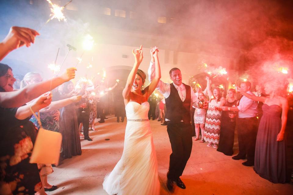 Newlywed couple sparkler exit