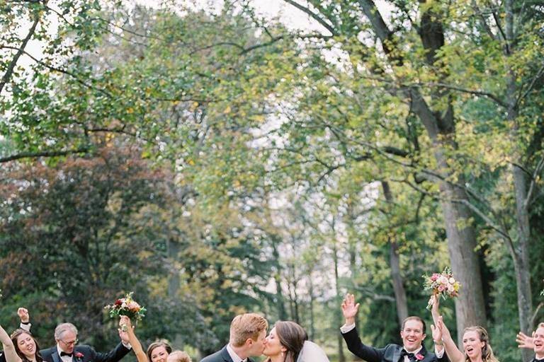 Couple and wedding attendants