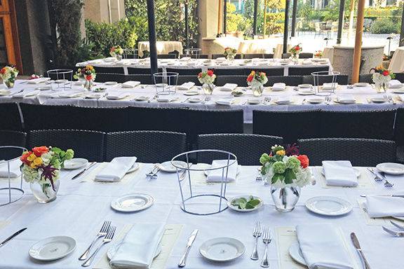 Table setting and floral centerpieces