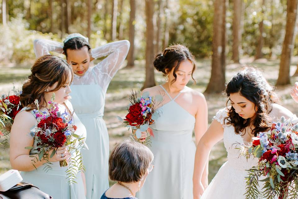 Mom helps with the garter