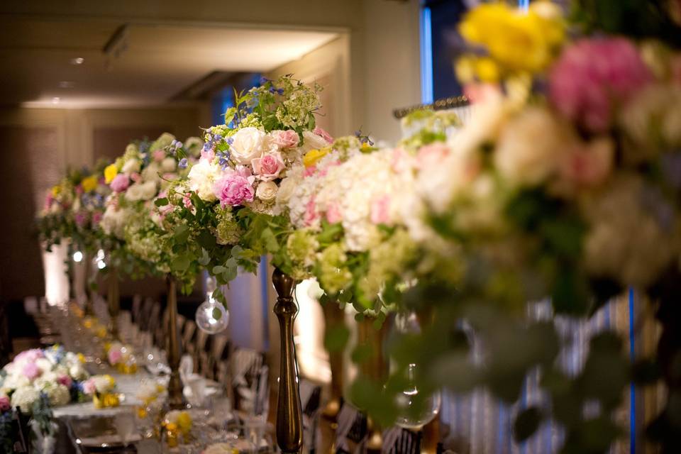 Row of flower centerpieces