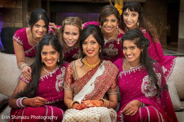 The bride with her bridesmaids