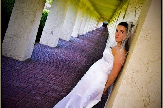 Bride looking, Marion College, Indianapolis, Indiana.