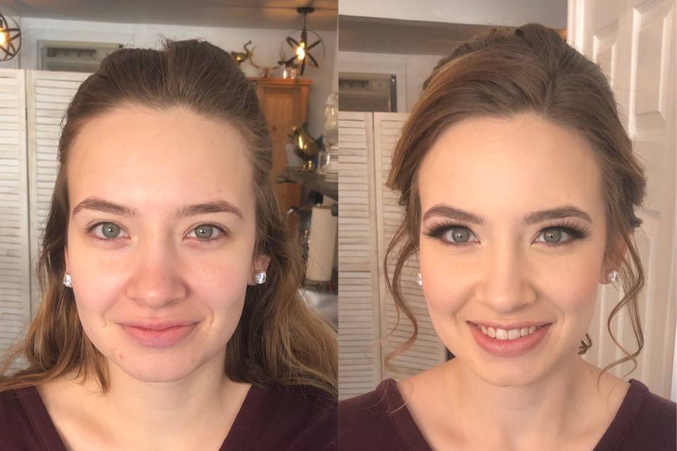 Before and after hair makeup