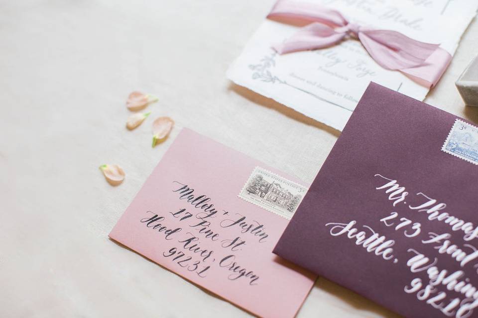 Handmade paper wedding invitat