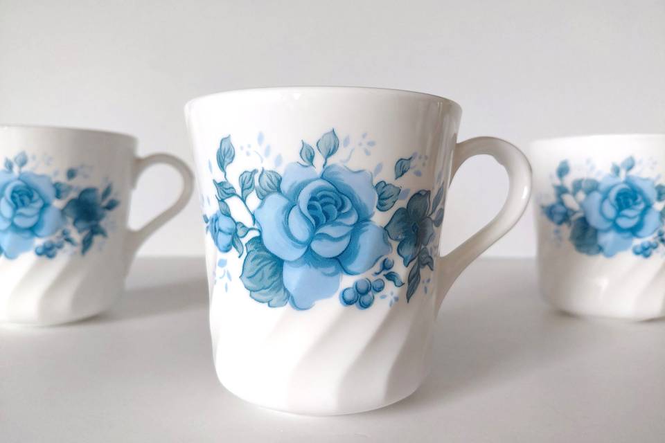 Blue Floral Milk Glass Mugs