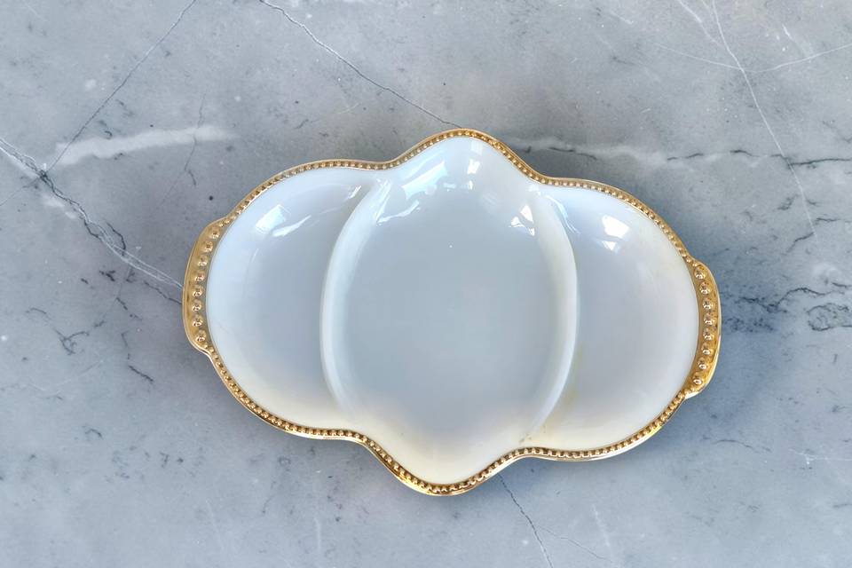 White and Gold Milk Glass Dish