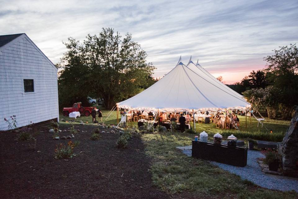 Sailcloth tent at dusk