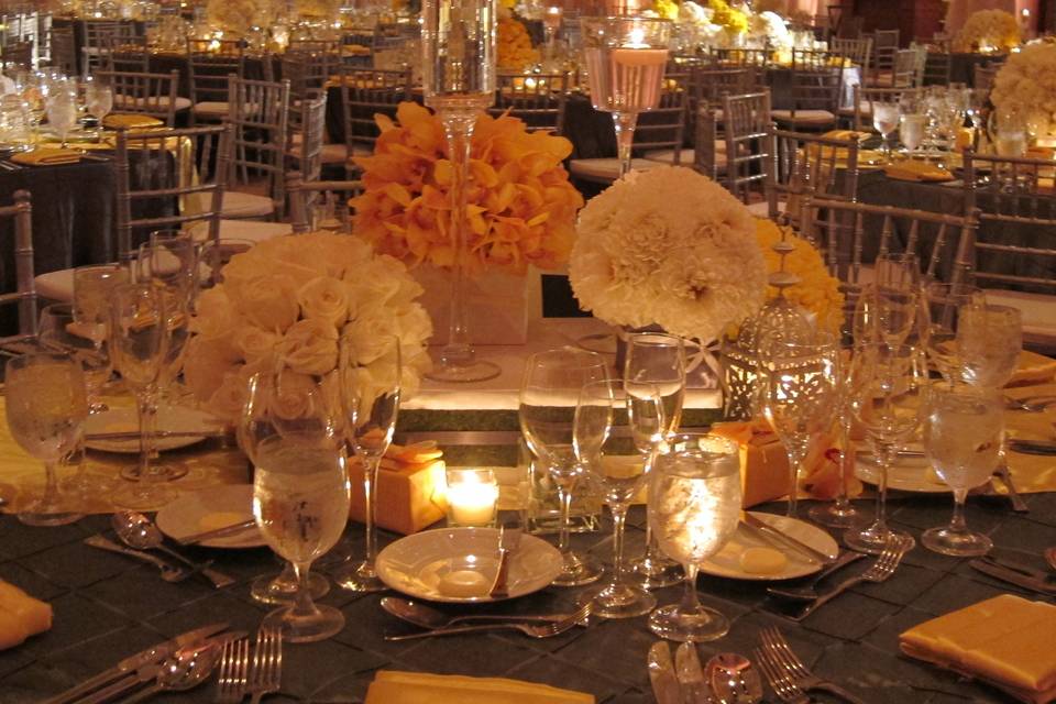 Table set-up with flower centerpiece