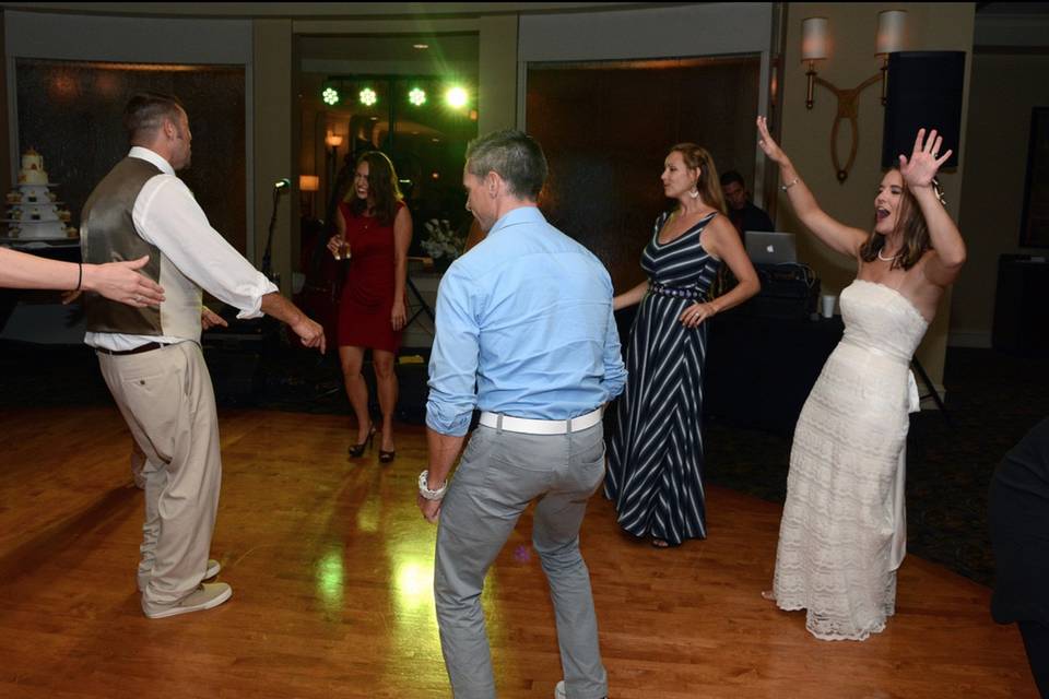 Guests with the bride and groom