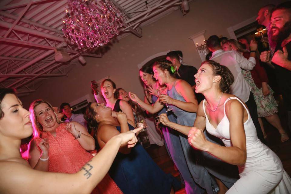 Bride and her guests on the dance floor