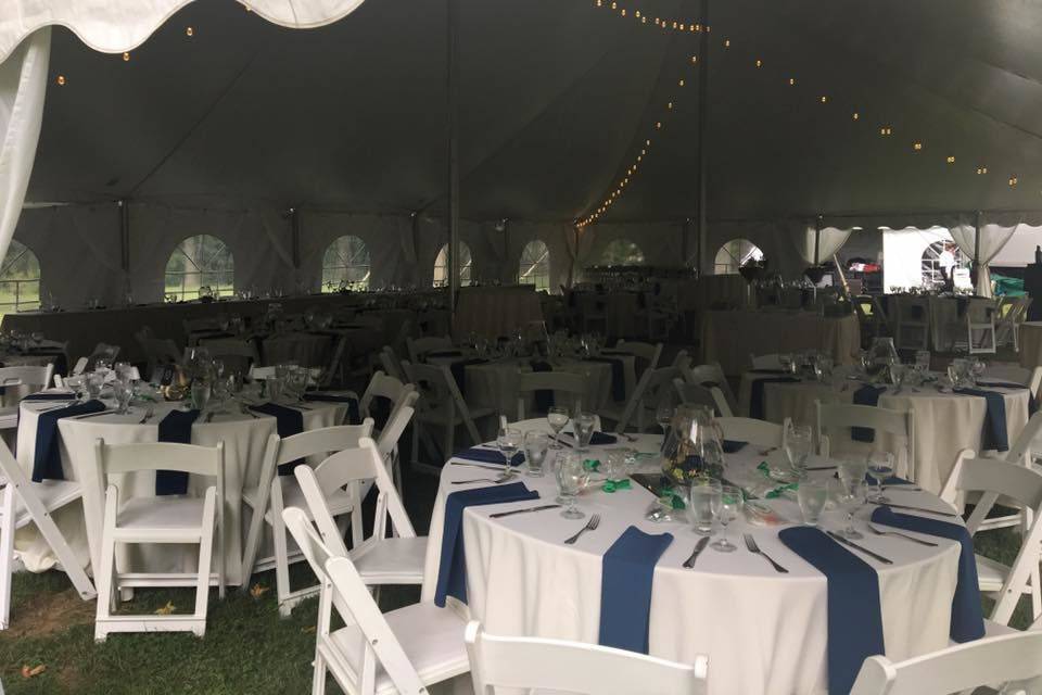 Tent set up for 150 guests