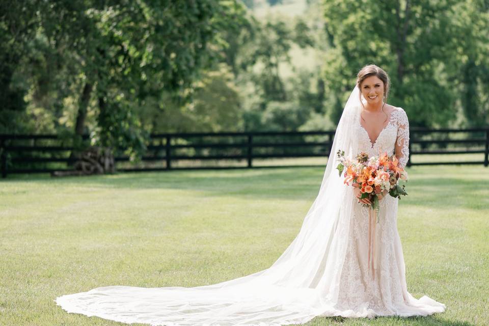 Bride on the front lawn