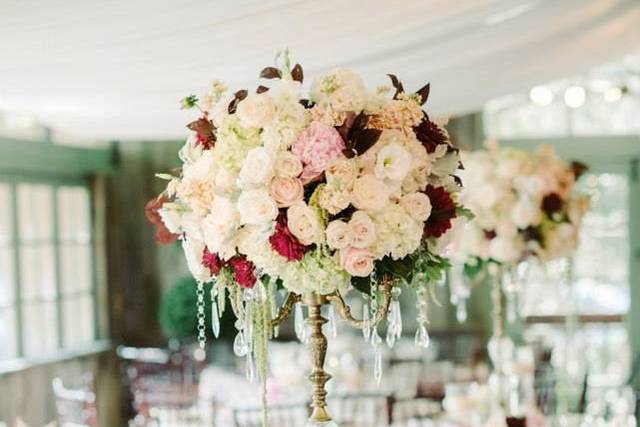 White table setup with centerpiece
